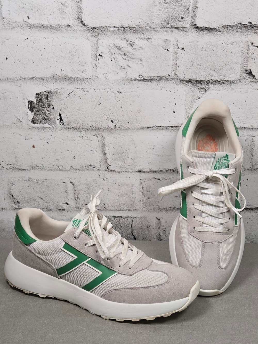 Le Tigre Baxter Sneakers White Green Suede Mesh Shoes Size 10.5